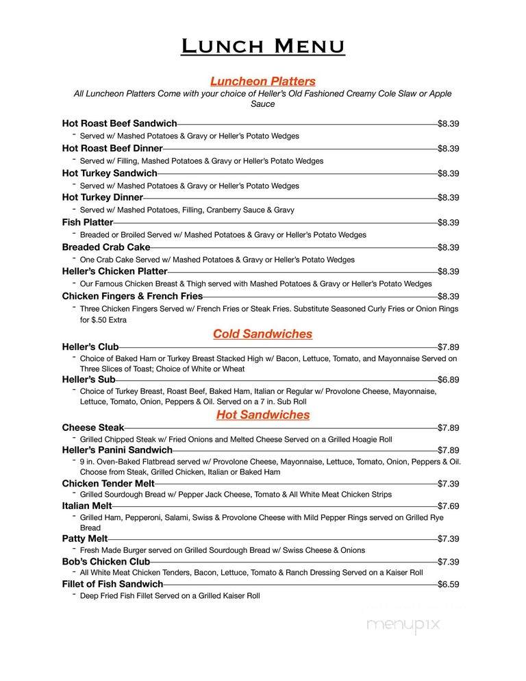 Hellers Family Restaurant - Williamsport, PA menu_pic