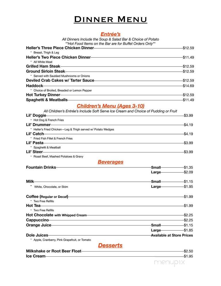 Hellers Family Restaurant - Williamsport, PA menu_pic