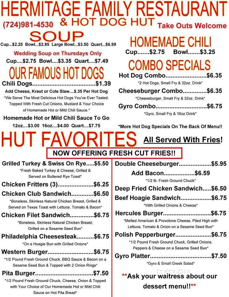 Hermitage Hot Dog Hut - Hermitage, PA menu_pic