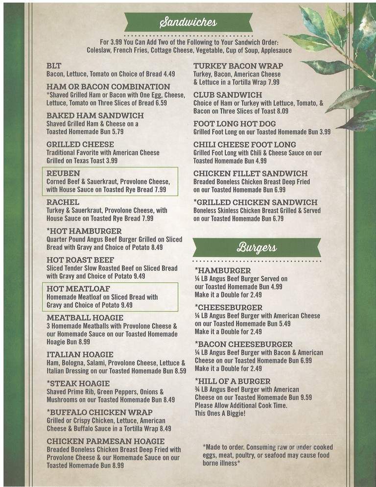 Hills Restaurant - New Eagle, PA menu_pic
