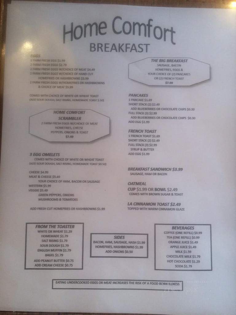 Home Comfort Restaurant - Westfield, PA menu_pic