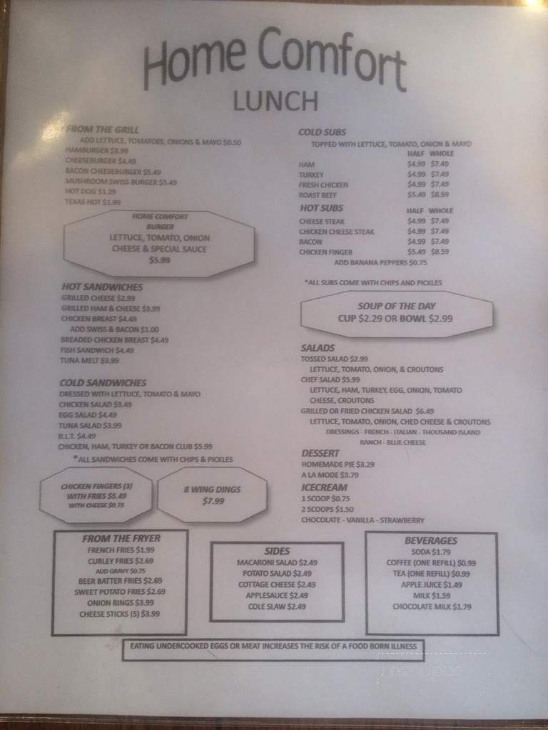 Home Comfort Restaurant - Westfield, PA menu_pic