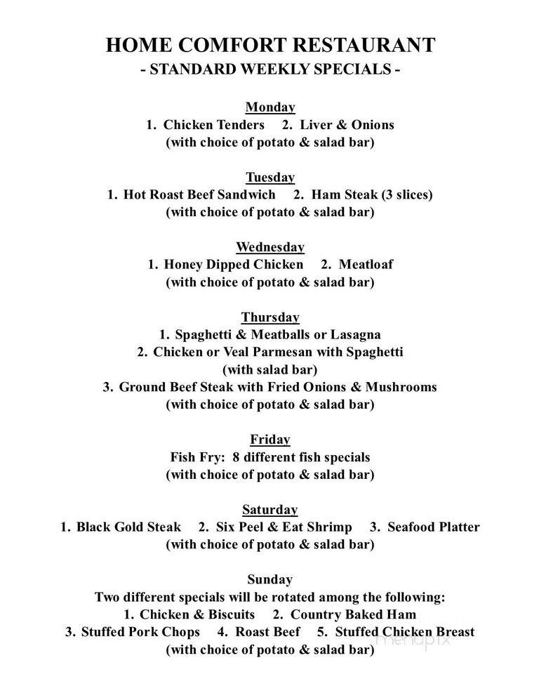 Home Comfort Restaurant - Westfield, PA menu_pic