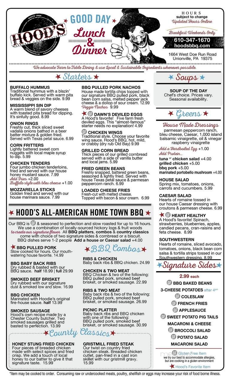 Hood's BBQ and Deli - Unionville, PA menu_pic