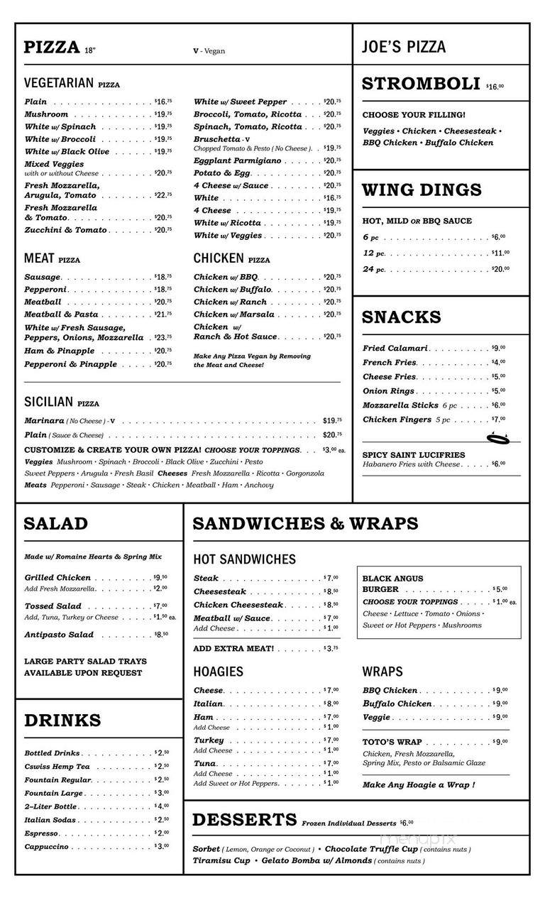 Joe's Pizza - Philadelphia, PA menu_pic