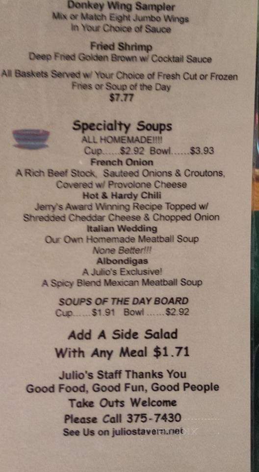 Julio's Tavern - DuBois, PA menu_pic