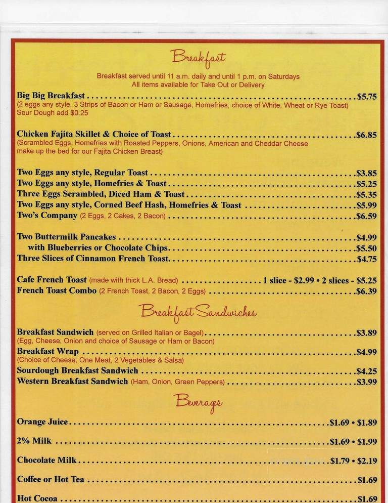 Kennedy Street Cafe - Bradford, PA menu_pic