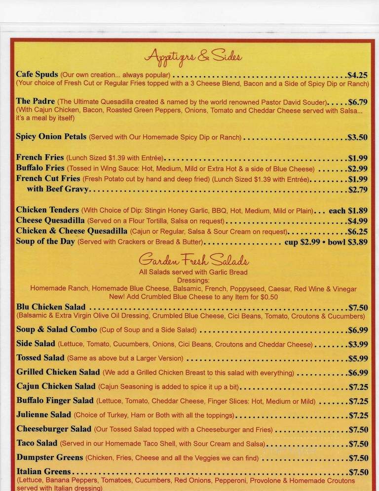 Kennedy Street Cafe - Bradford, PA menu_pic