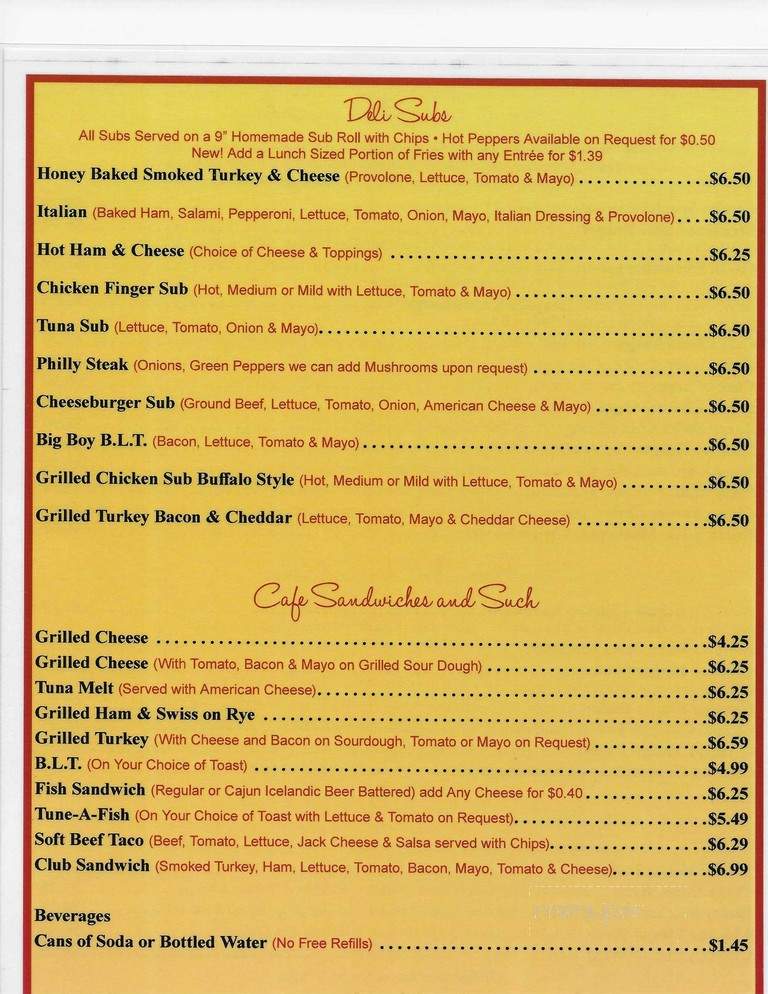 Kennedy Street Cafe - Bradford, PA menu_pic