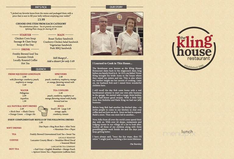 Kling House Restaurant - Intercourse, PA menu_pic