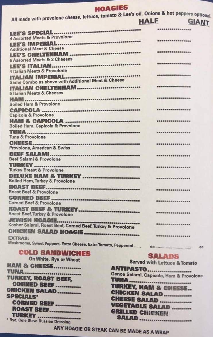 Lee's Hoagie House - Emmaus, PA menu_pic