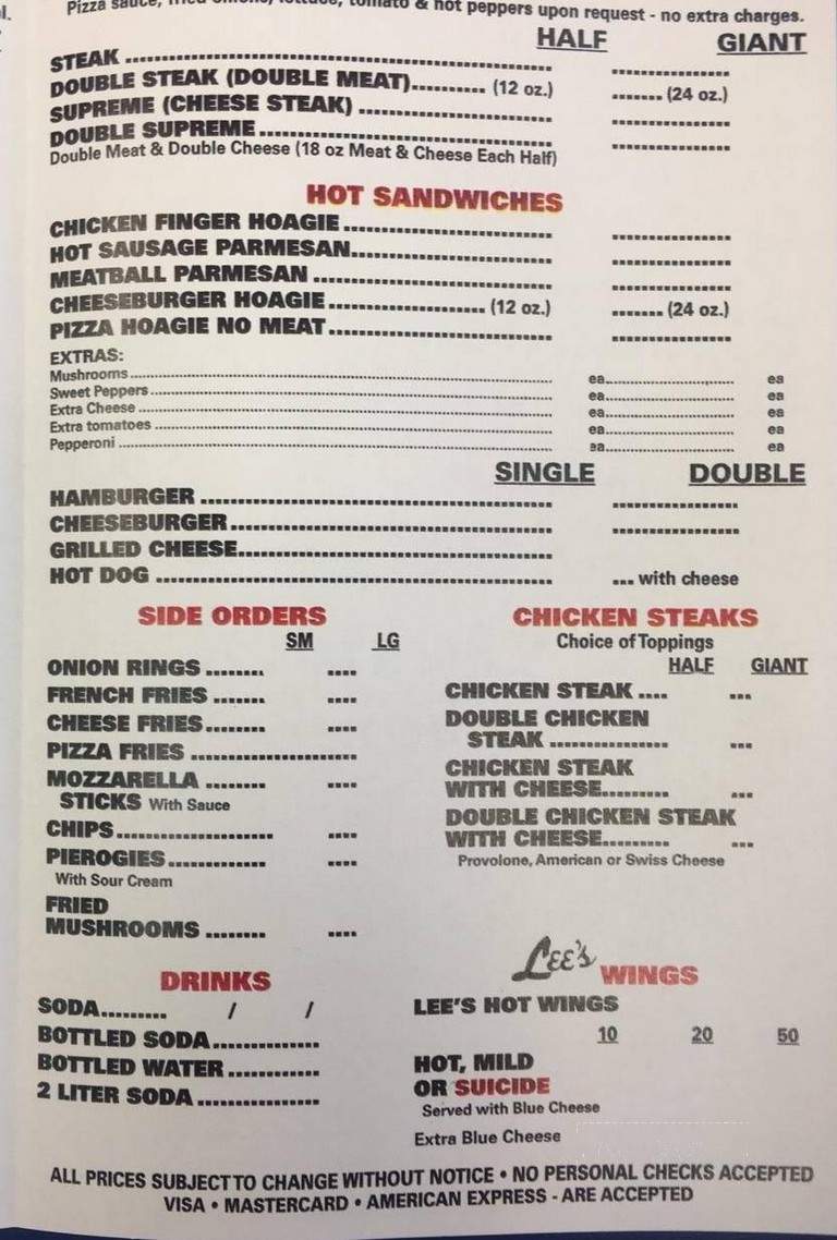 Lee's Hoagie House - Emmaus, PA menu_pic