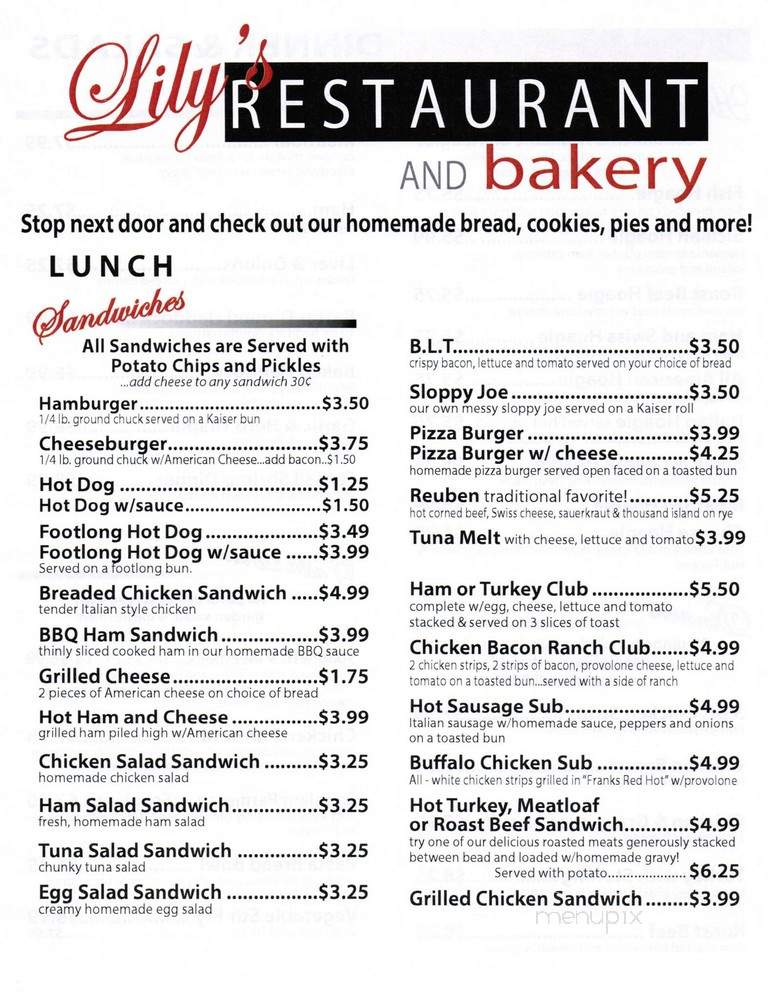 Lily's - Punxsutawney, PA menu_pic