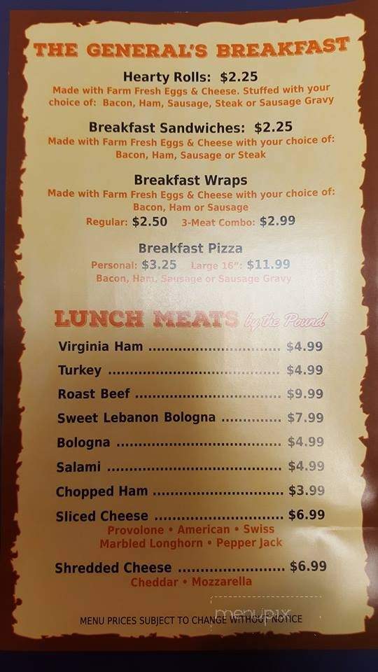 Linda's Little General - Hopewell, PA menu_pic