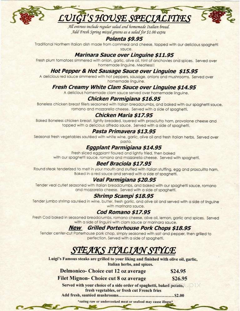 Luigi's Ristorante - Clymer, PA menu_pic