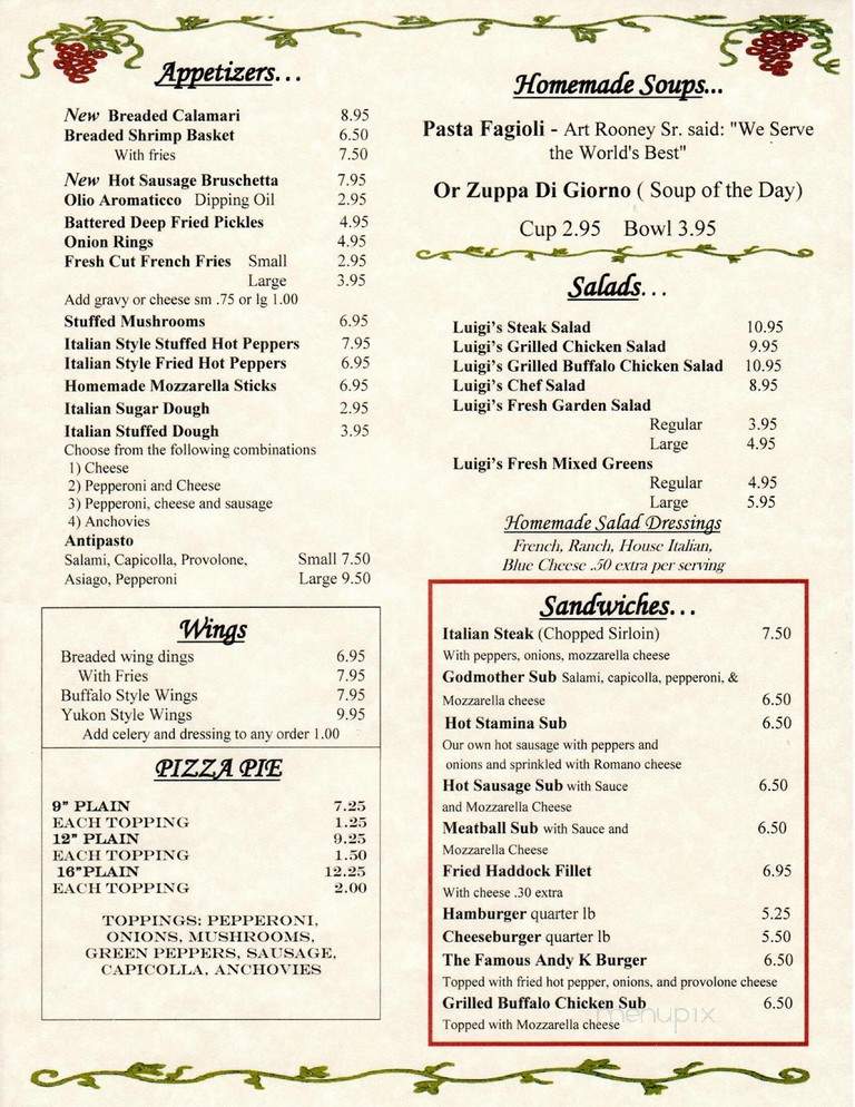 Luigi's Ristorante - Clymer, PA menu_pic