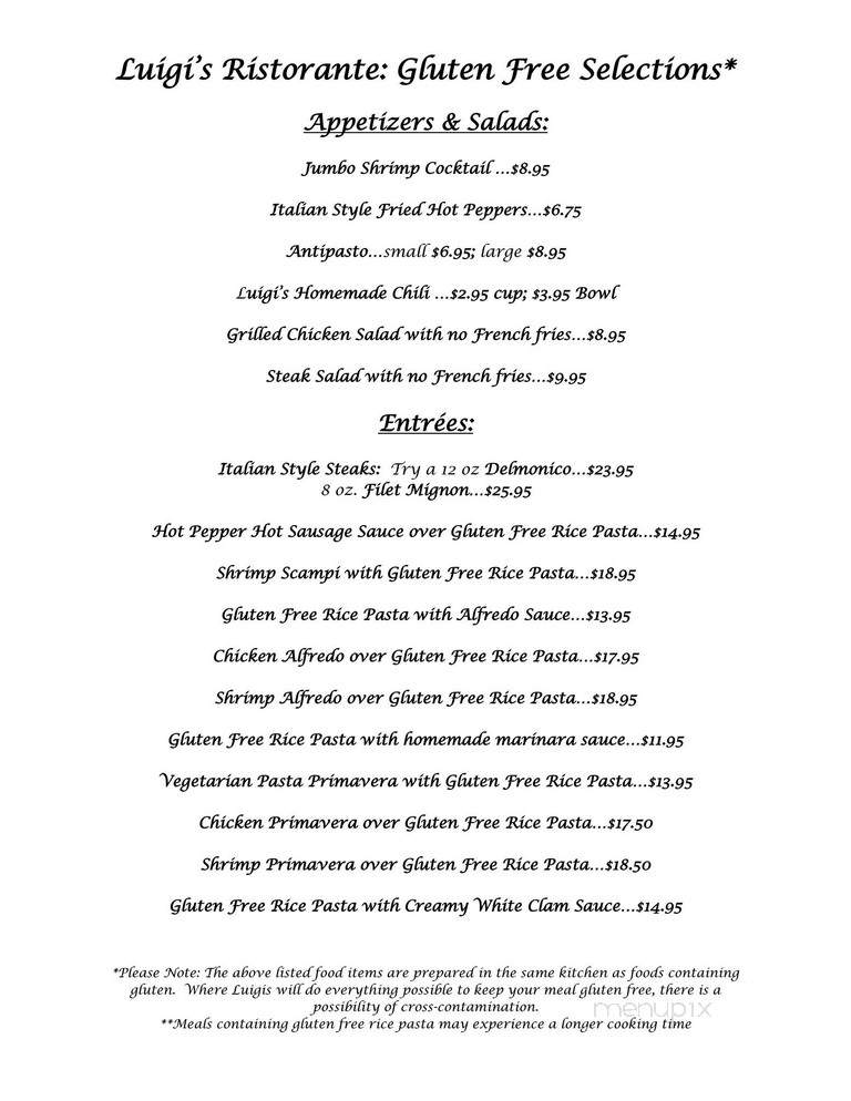 Luigi's Ristorante - Clymer, PA menu_pic