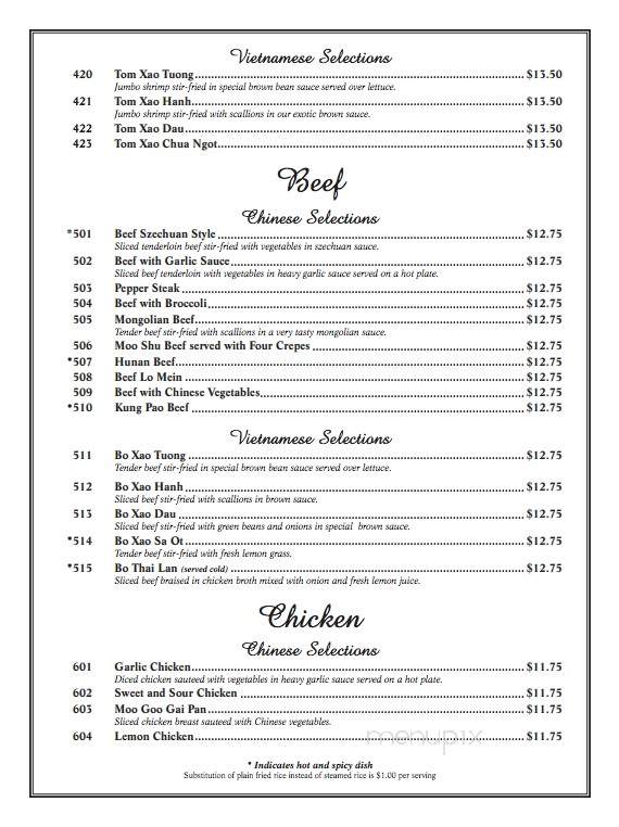Me Lyng Restaurant - Homestead, PA menu_pic