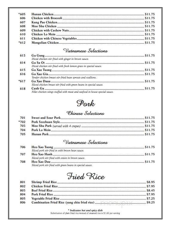 Me Lyng Restaurant - Homestead, PA menu_pic