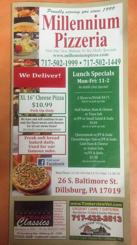 Millenium Pizzeria & Italian - Dillsburg, PA menu_pic
