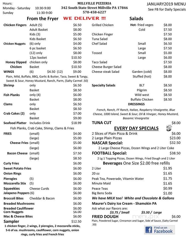 Millville Pizzaria - Millville, PA menu_pic