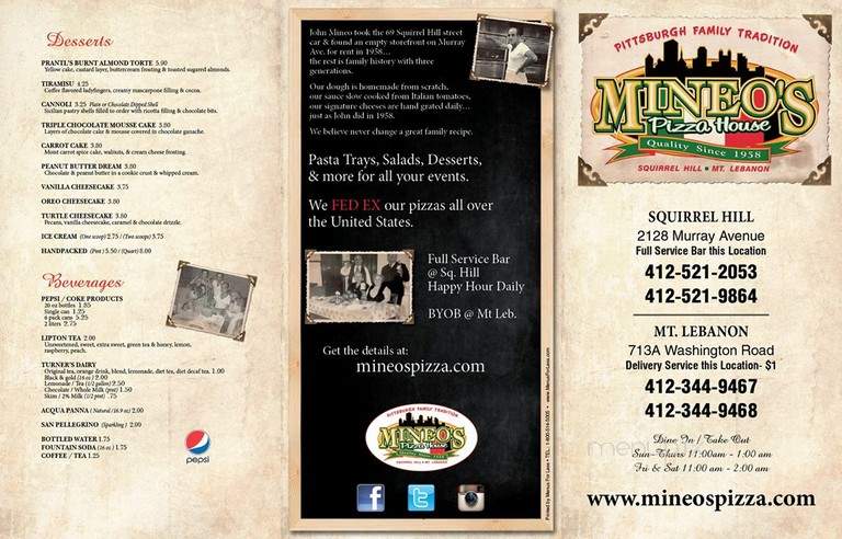 Mineo's Pizza - Crafton, PA menu_pic