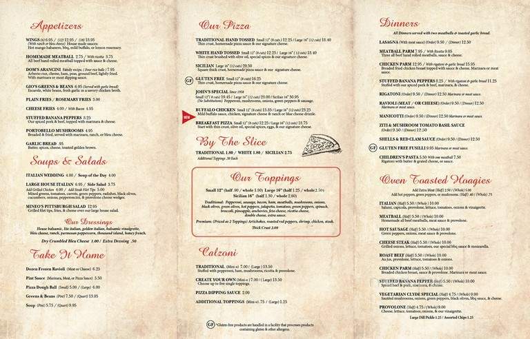 Mineo's Pizza - Crafton, PA menu_pic