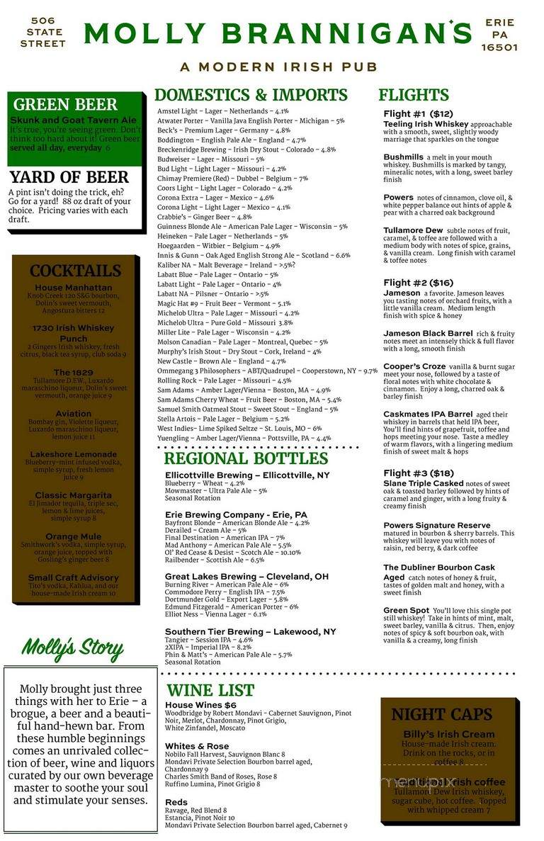 Molly Brannigans Irish Pub - Erie, PA menu_pic