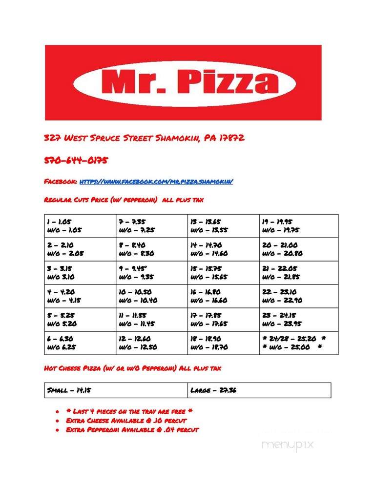 Mr Pizza - Shamokin, PA menu_pic