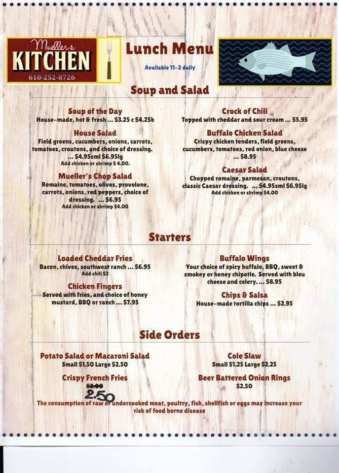 Mueller's Too Restaurant - Easton, PA menu_pic