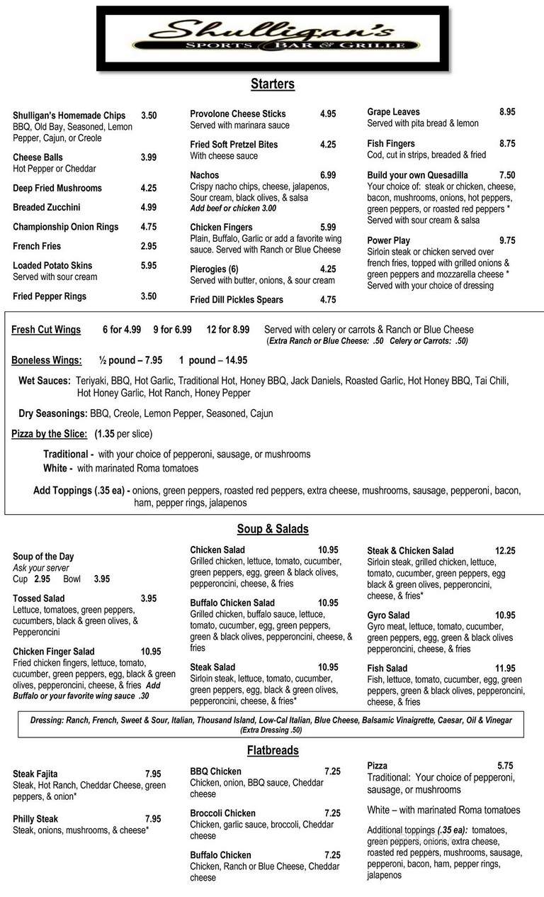 Mulligan's Sports Bar & Grill - Aliquippa, PA menu_pic