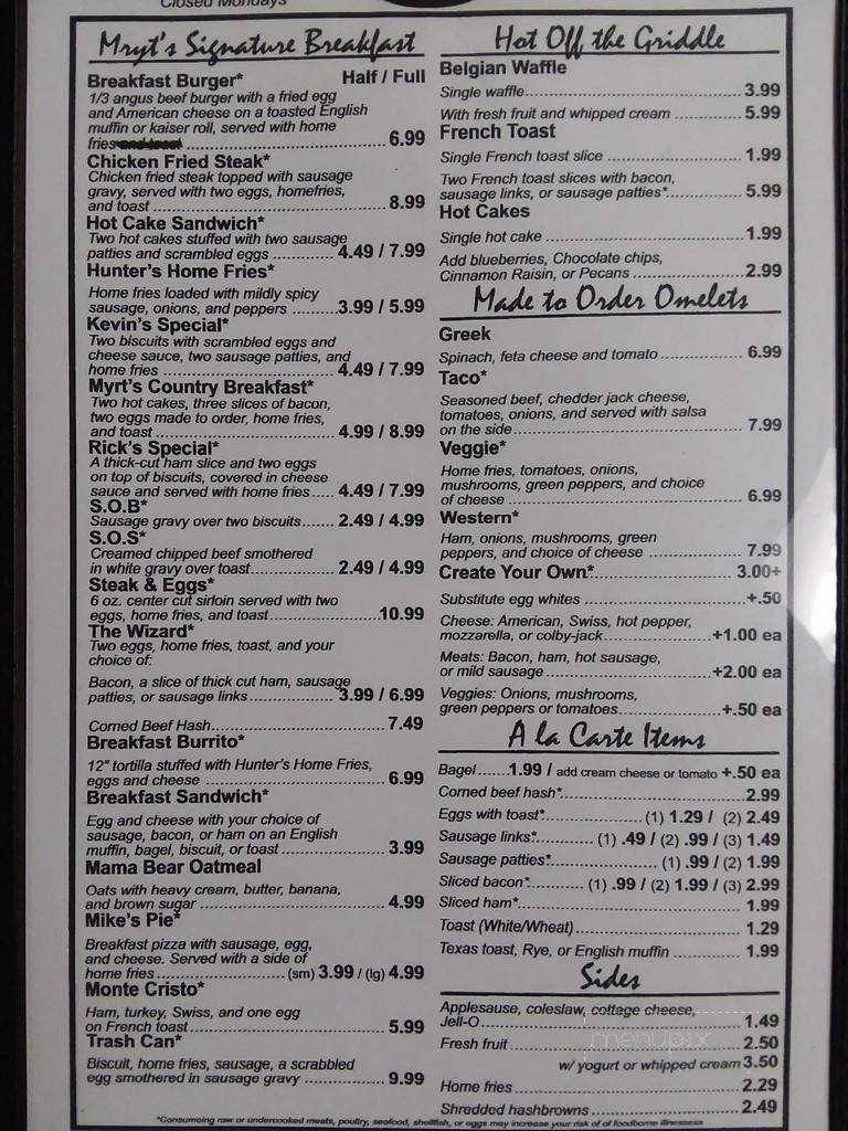 Myrt's - Ford City, PA menu_pic