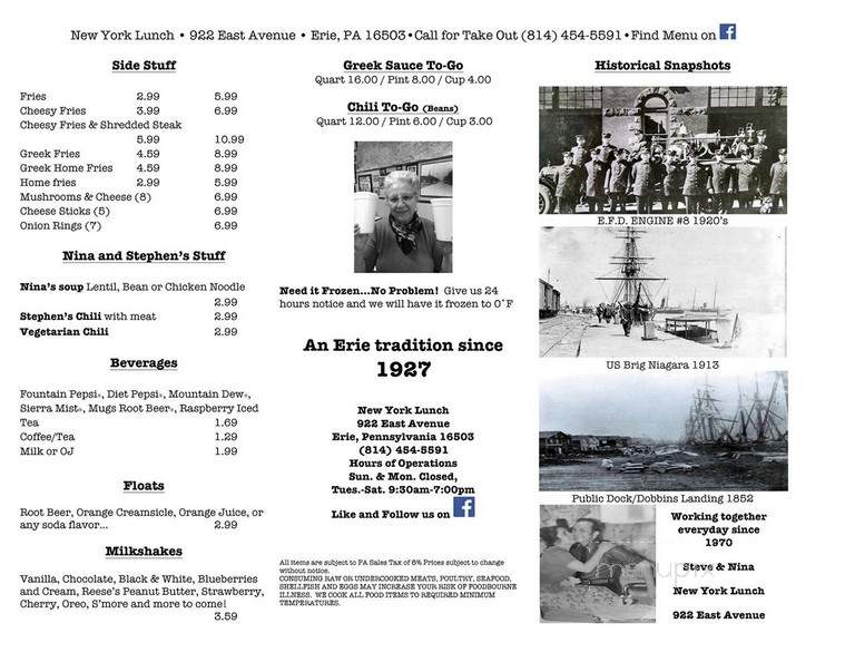 New York Lunch - Erie, PA menu_pic