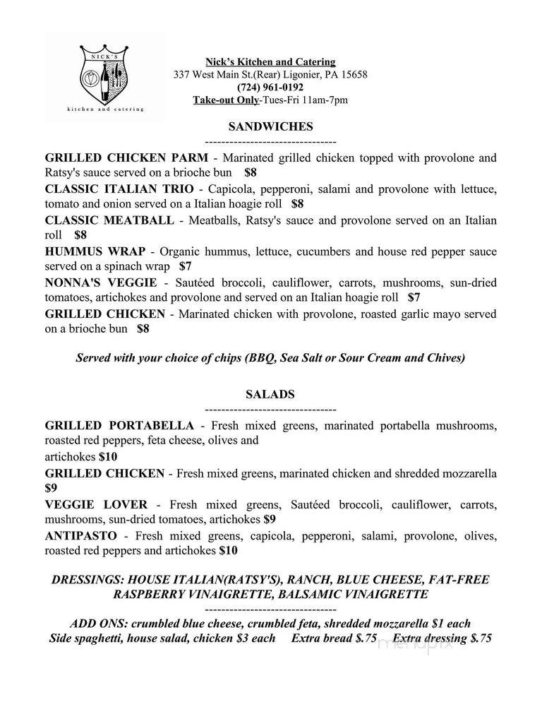Nick's Restaurant - Stowe, PA menu_pic