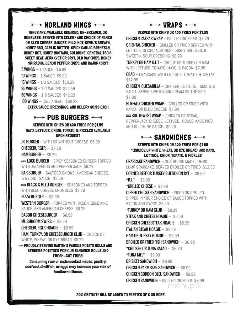 Norland Pub - Chambersburg, PA menu_pic