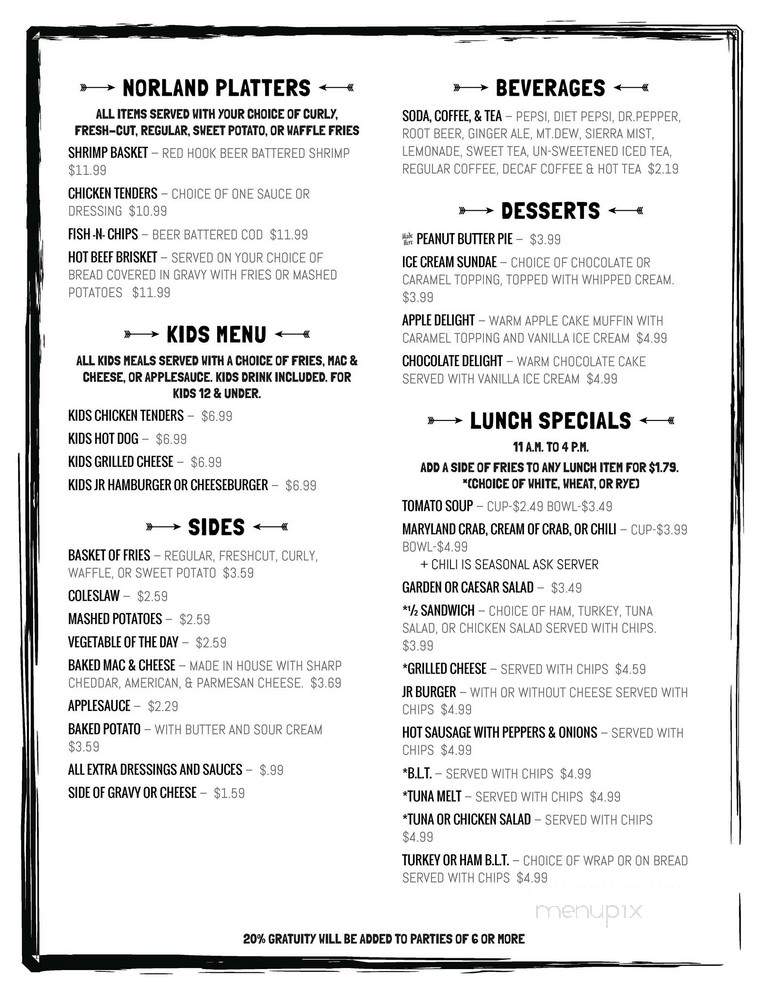Norland Pub - Chambersburg, PA menu_pic