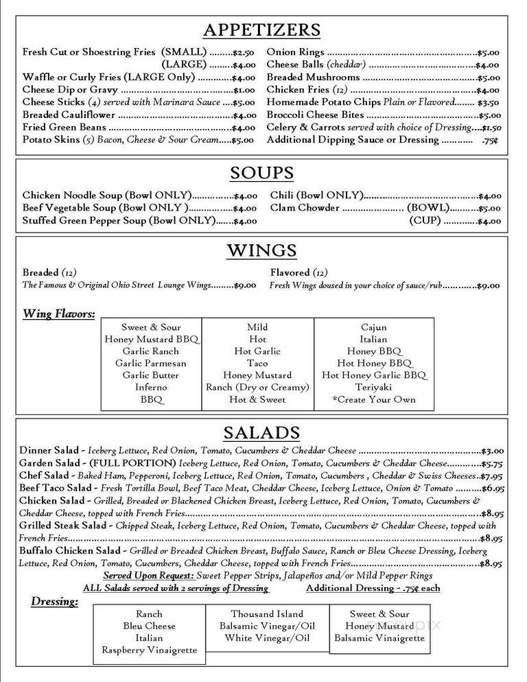 Oh Street Lounge - Johnstown, PA menu_pic