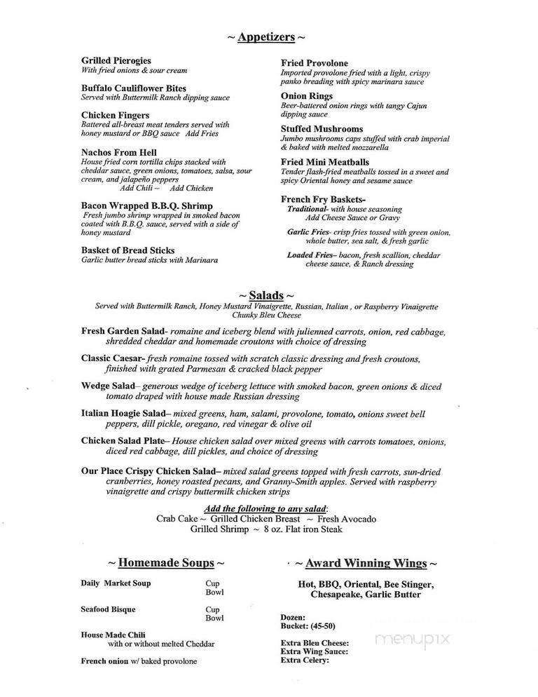 Our Place - Monroeton, PA menu_pic