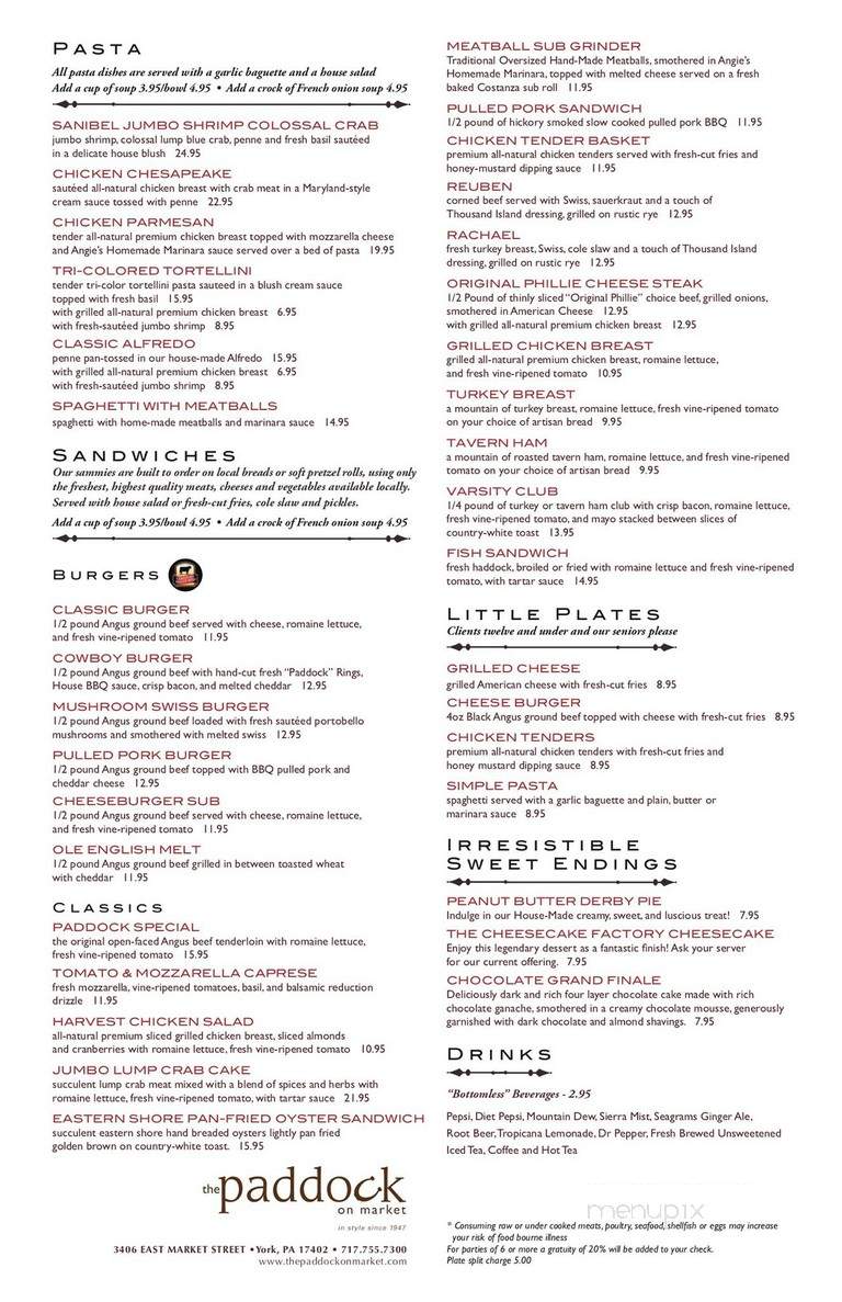 Paddock Restaurant - York, PA menu_pic