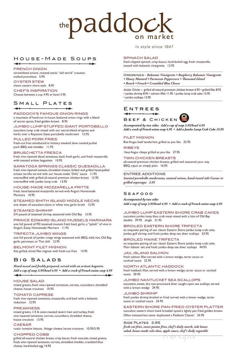 Paddock Restaurant - York, PA menu_pic