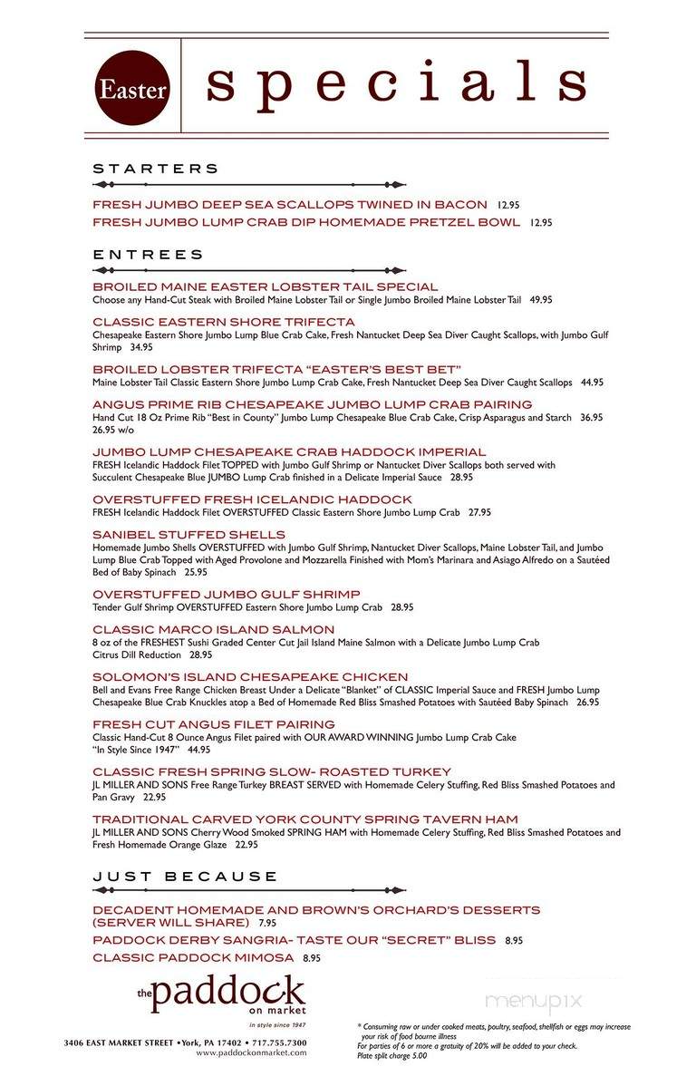 Paddock Restaurant - York, PA menu_pic