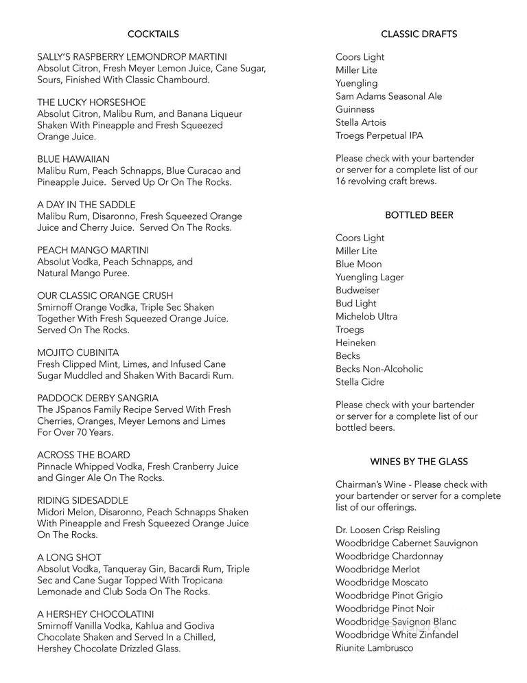 Paddock Restaurant - York, PA menu_pic