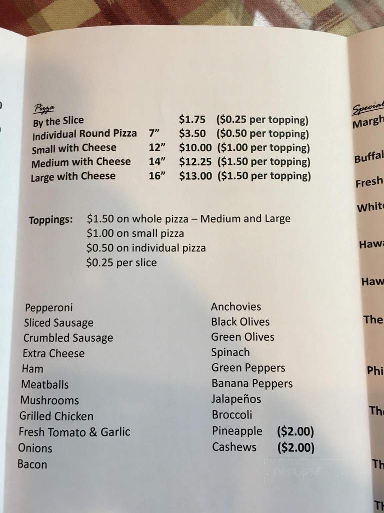 Paesano Pizza - Jacobus, PA menu_pic