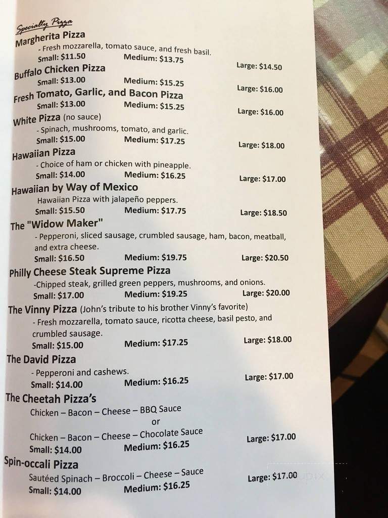Paesano Pizza - Jacobus, PA menu_pic