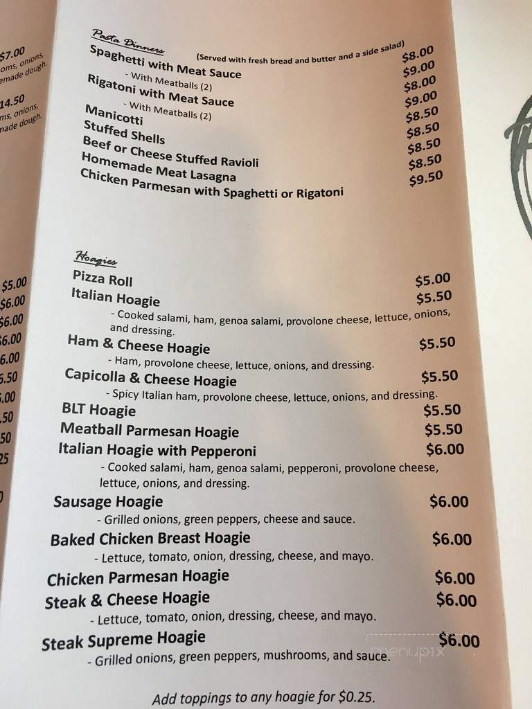 Paesano Pizza - Jacobus, PA menu_pic