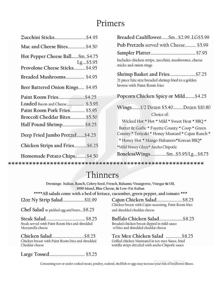 Menu of Paint Room in Connellsville, PA 15425