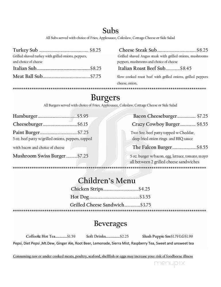 Menu of Paint Room in Connellsville, PA 15425