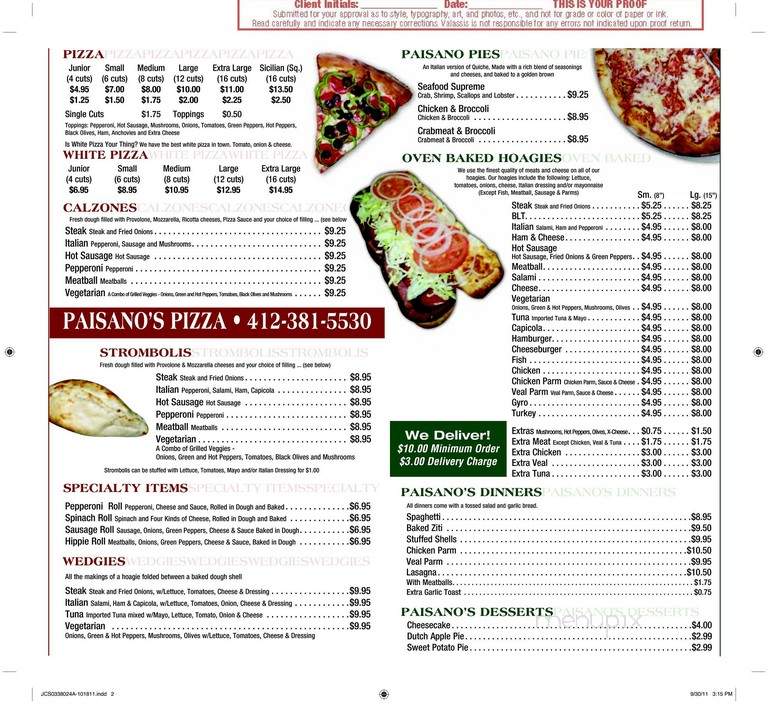 Paisano's Restaurant - Pittsburgh, PA menu_pic
