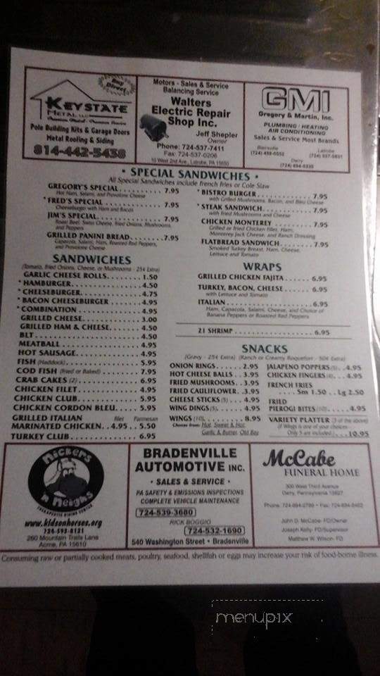 Palombo's Bar & Restaurant - Bradenville, PA menu_pic