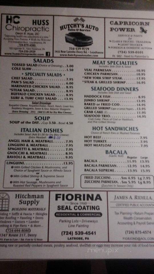 Palombo's Bar & Restaurant - Bradenville, PA menu_pic